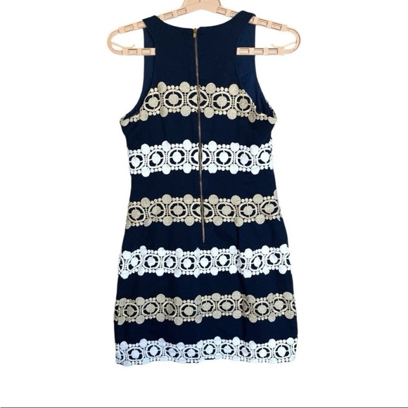 Lilly Pulitzer Augusta Shift Dress Sz 0 Applique Anchors Nautical Navy Gold EUC - Picture 2 of 15